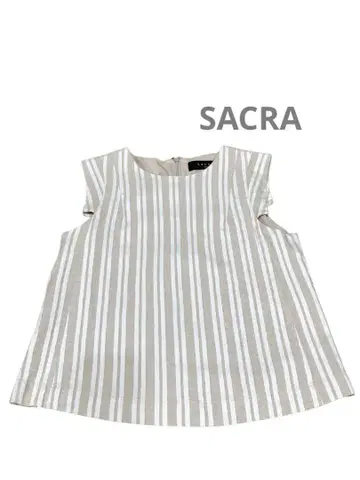 SACRA 사쿠라 민소매 스트라이프 상의 베이지 화이트 린넨