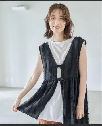 studio CLIP 더블 프론트 프린지 자카드 베스트