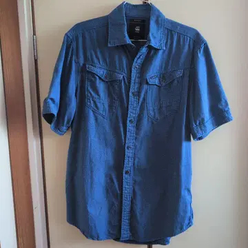 G-STAR SLIM FIT 블루 반팔 셔츠 S