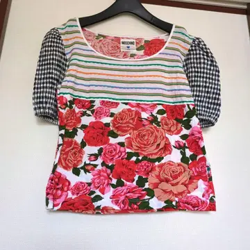 MOSCHINO 모스키노 꽃무늬 스트라이프 반팔 티셔츠