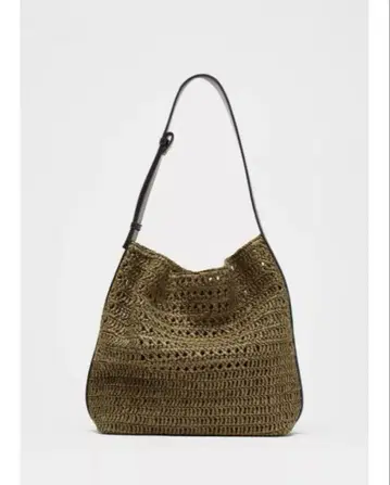 택 포함 새상품 ZARA 라피아풍 복조리 백 그린 색상 완판템
