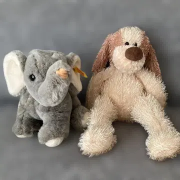 steiff 사의 코끼리 테디베어와 강아지 봉제 인형 세트