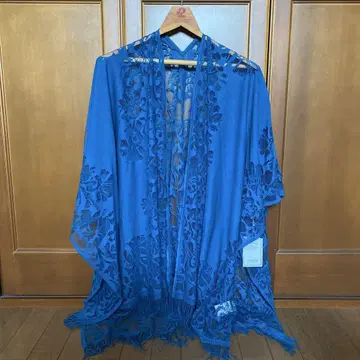 새상품 터콰이즈 블루 꽃무늬 레이스 롱 스톨 숄 3L