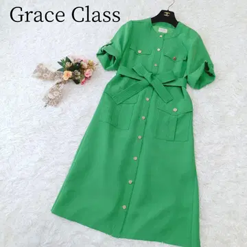 [ Grace Class ] 트리아세 사파리 원피스 롱 벨트 골드 버튼