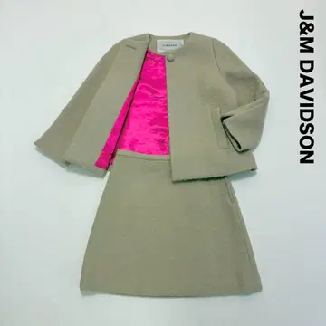 J&M DAVIDSON 루프 트위드 노카라 자켓 스커트 수트