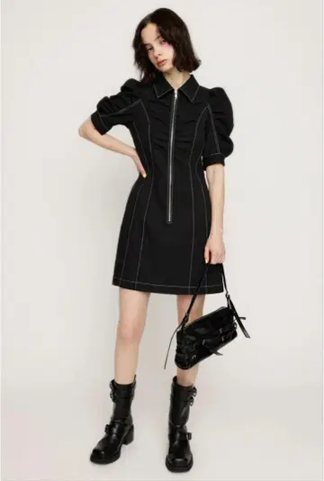SLY FRONT ZIP GATHER 숏 원피스