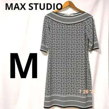 새상품급 MAX STUDIO 7부 소매 원피스 M 네이비 화이트
