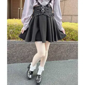 ROJITA 더블 리본 플레어 스커트 블랙