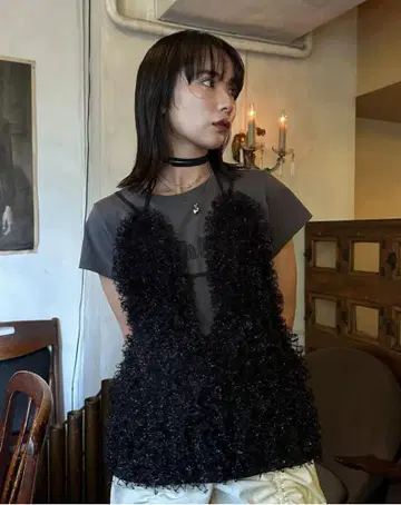 knuthmarf U neck tulle bustier/black