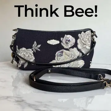 새상품급! Think Bee! 로즈 패턴 네이비 숄더백 꽃무늬 자수