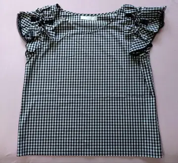 택 없음 새상품 Maglie per efde 깅엄 체크 프릴 소매 상의