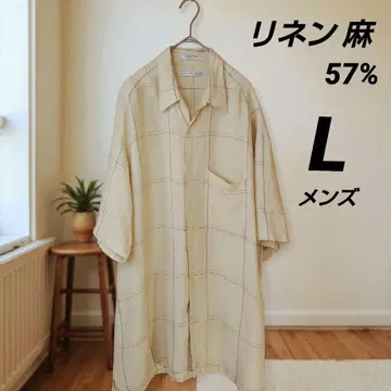 린넨 마 57% L 사이즈 남성용 반팔 알로하 셔츠 베이지