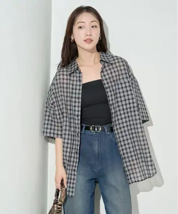 FREAK'S STORE 시어 체크 반팔 셔츠