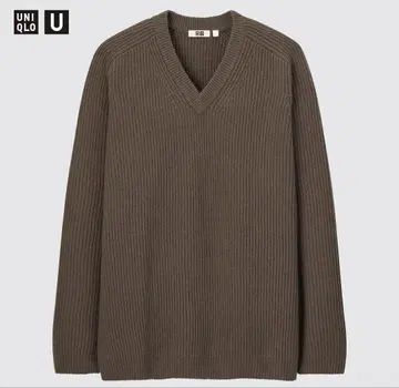 UNIQLO U 프리미엄 리브 V넥 스웨터 다크 브라운 남녀공용 XL