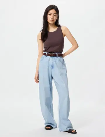 UNIQLO 배기 커브 청바지 짧은 기장 23인치