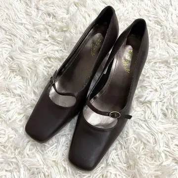 새상품급 리갈 REAGAL 펌프스 스퀘어토 스트랩 브라운 24cm