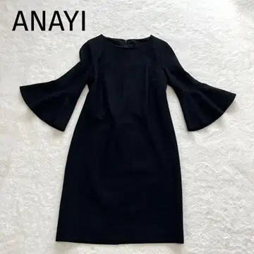 ANAYI 아나이 블랙 플레어 슬리브 무릎 기장 원피스 포멀