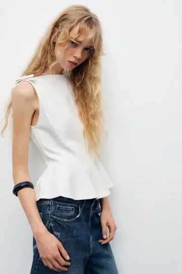 zara 페플럼 리본 상의