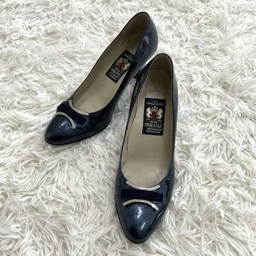 새상품급 미하마 MIHAMA 펌프스 크로커 엠보 네이비 23.5cm