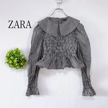 [새상품급] ZARA [USA XS] 숏 기장 블라우스 긴팔 깅엄 체크