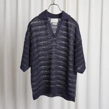 BORDER MESH KNIT SKIPPER POLO SHIRT