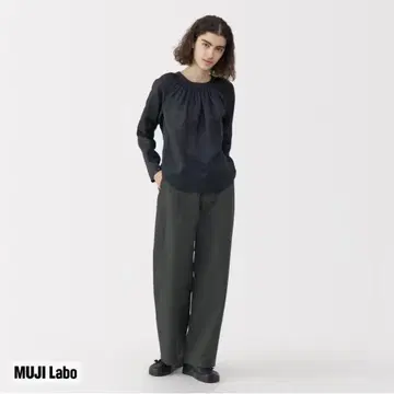 무인양품 MUJILABO 면 혼방 턱 와이드 팬츠