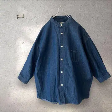 prit 6oz 데님 스탠드 카라 7부 소매 셔츠