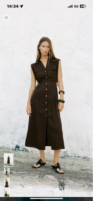 ZARA 이번 시즌 완판템 린넨 미디 원피스 M 브라운