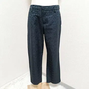 노블 새상품급 슬랙스 캐주얼 팬츠 꽃무늬 자수 밑단 슬릿 네이비 컬러
