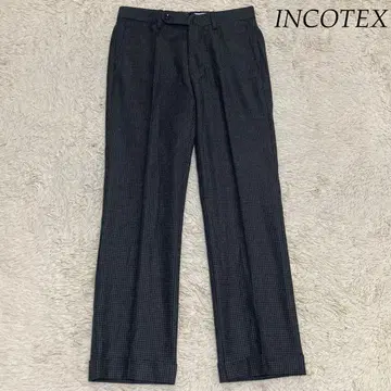 INCOTEX [ 42 ] 체크 블랙 그레이 울 슬랙스