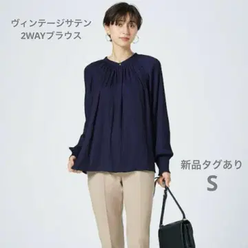 플라스테 빈티지 새틴 2WAY 블라우스 네이비 S
