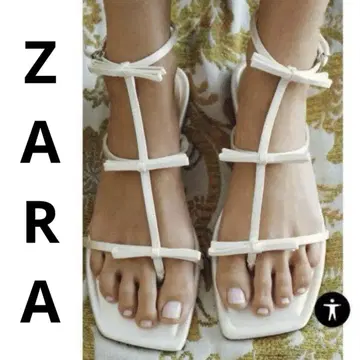 ZARA 스트랩 샌들 리본 화이트 37 (24cm)