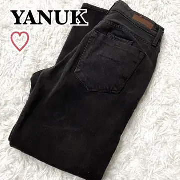YANUK 카네코 아야 데님 팬츠 하이라이즈 슬림 테이퍼드 블랙 24