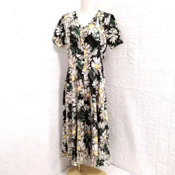 Fashion CLASSIC 꽃무늬 퍼프 슬리브 롱 원피스 M