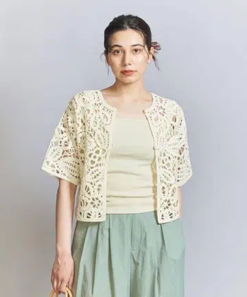 UNITED ARROWS 자수 숏 슬리브 가디건