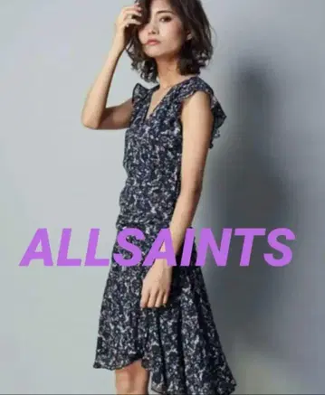 새상품급 all saints 올세인츠 원피스 프릴 꽃무늬 아시메 블랙
