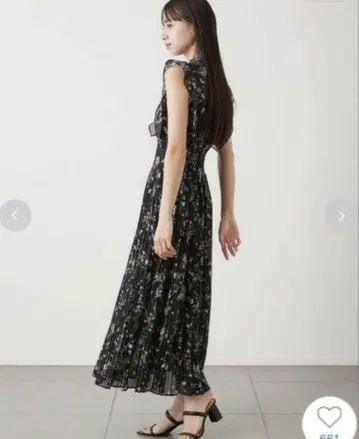 snidel sustainable 프릴 프린트 원피스 BLK