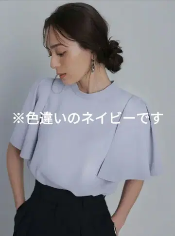 anuans 케이프 슬리브 블라우스 네이비