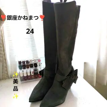 긴자 카네마츠 리본 포함 스웨이드 롱부츠 24