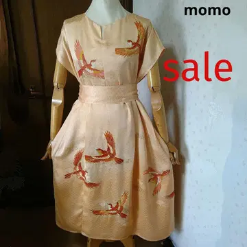 sale! 정견 호몬기 허리 리본 장식 턱 주름 원피스 기모노 리메이크