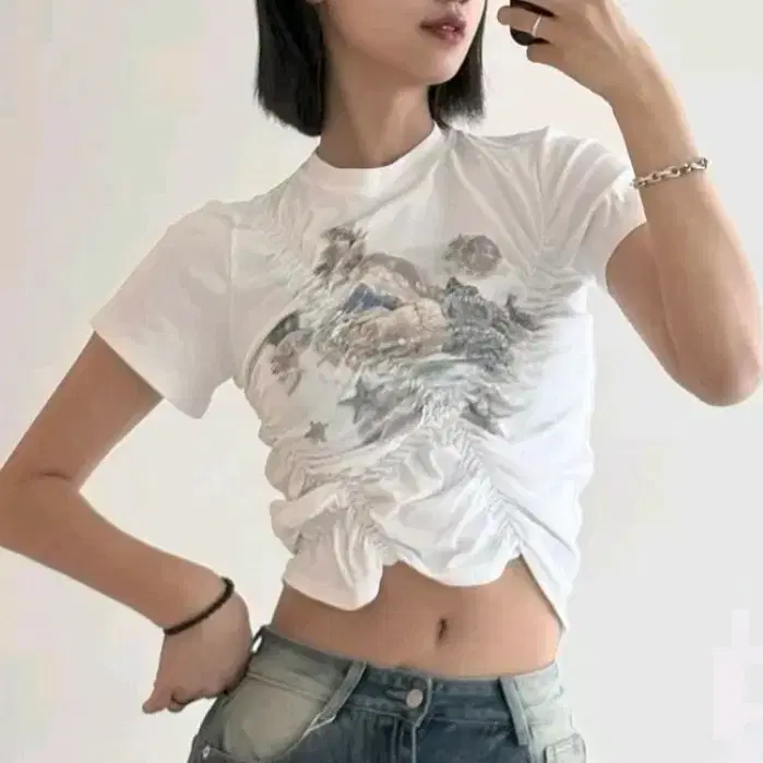Xero Planet Freya Graphic Shirring T-shirt White Musinsa Ably