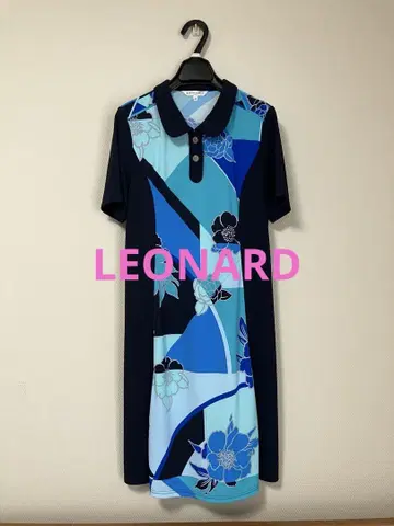 LEONARD 블루 계열 꽃무늬 폴로 원피스 반팔