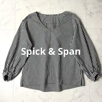 새상품급 스픽 앤 스팬 깅엄 체크 V넥 블라우스 셔츠