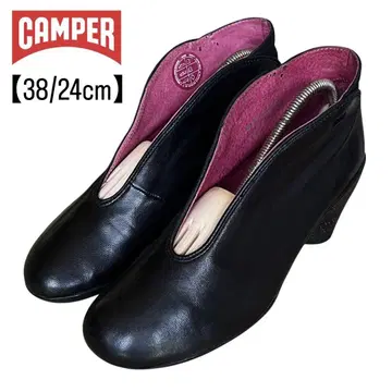 [새상품급] CAMPER 38 가죽 V컷 앵클 부츠 부티 와이드 힐
