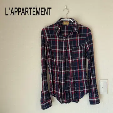 L'appartement 체크 무늬 긴팔 셔츠 겉옷 네이비