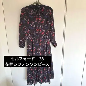 [새상품급] 셀포드 꽃무늬 리본 포함 긴팔 원피스 38