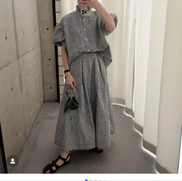 ella selectshop 롱 플레어 스커트 깅엄 체크