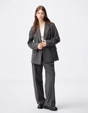 GU 턱 와이드 체크 팬츠 다크 그레이