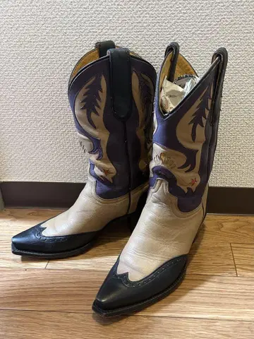 CABORCA BOOTS 웨스턴 부츠 베이지색과 보라색 가죽