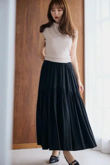 High-Waist Tiered Long Skirt